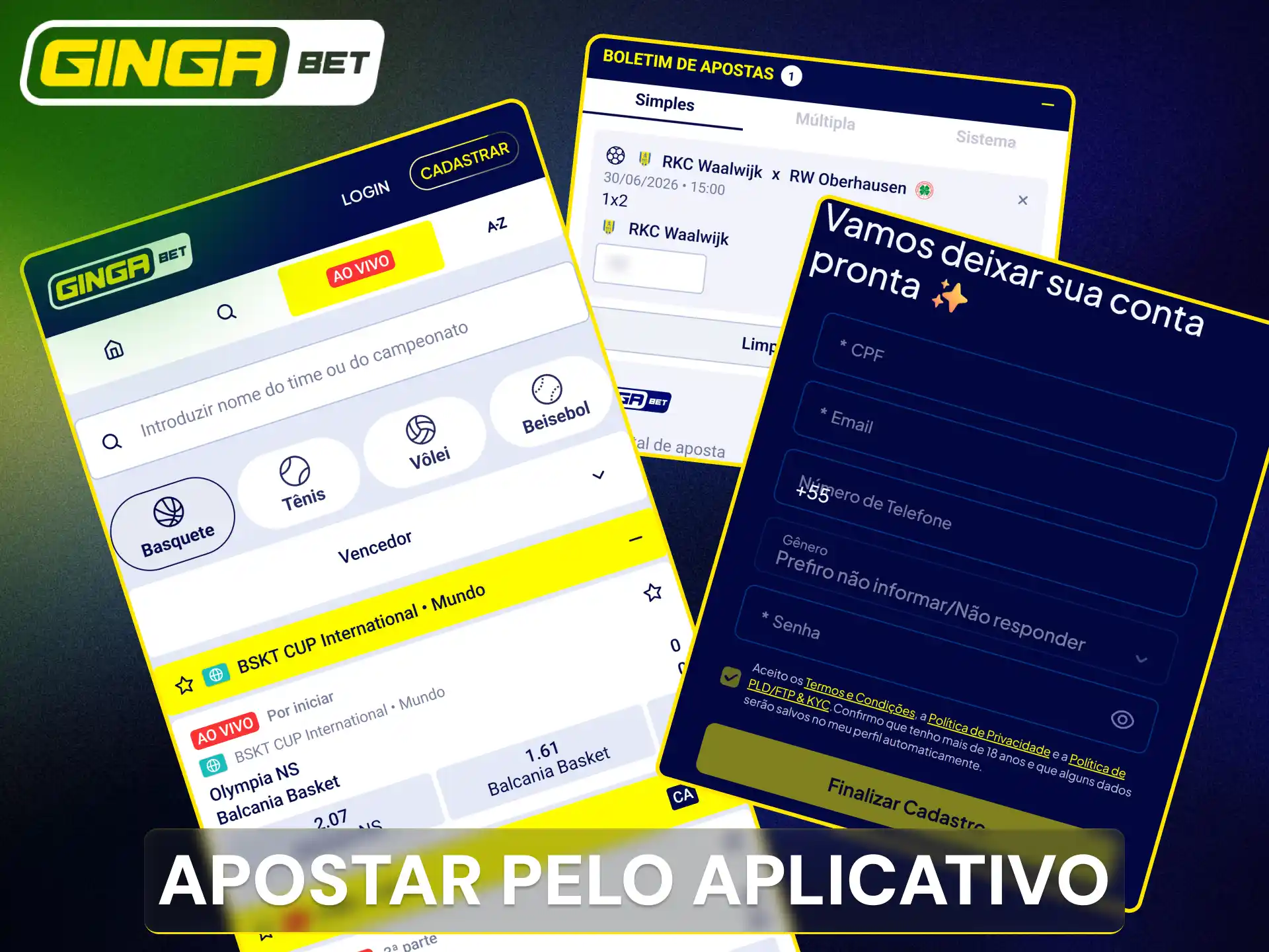 Inicie os seus palpites esportivos de forma simples no app Gingabet.