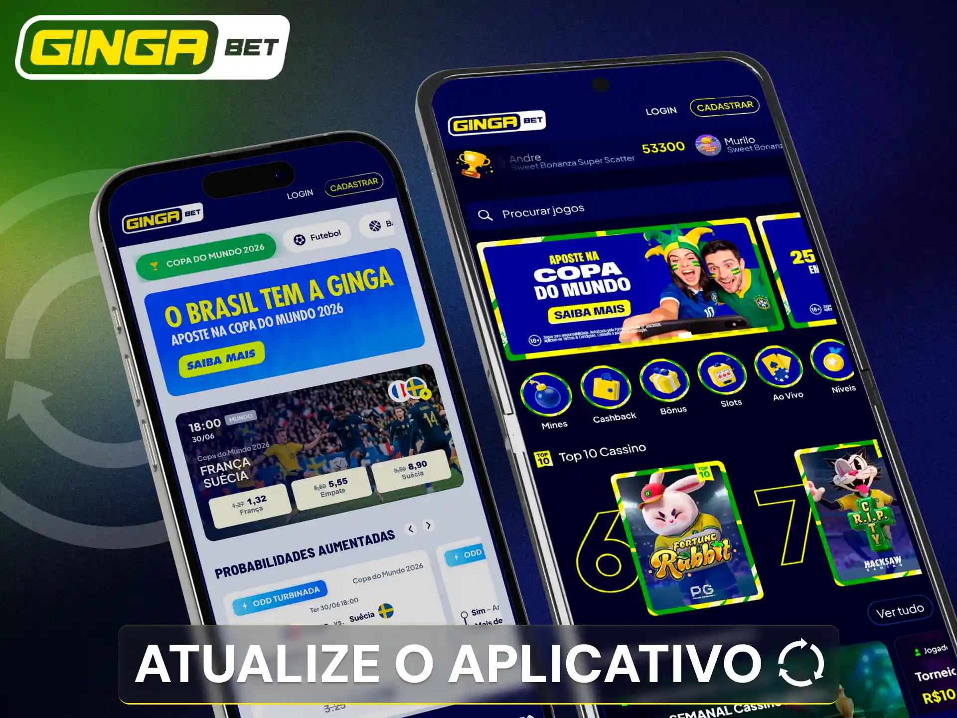 Instale as últimas novidades e recursos no seu aplicativo da Gingabet.