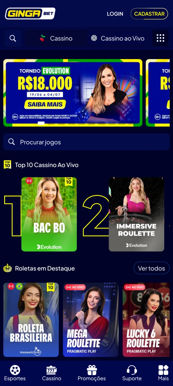 Jogue os melhores títulos de cassino no aplicativo Gingabet.