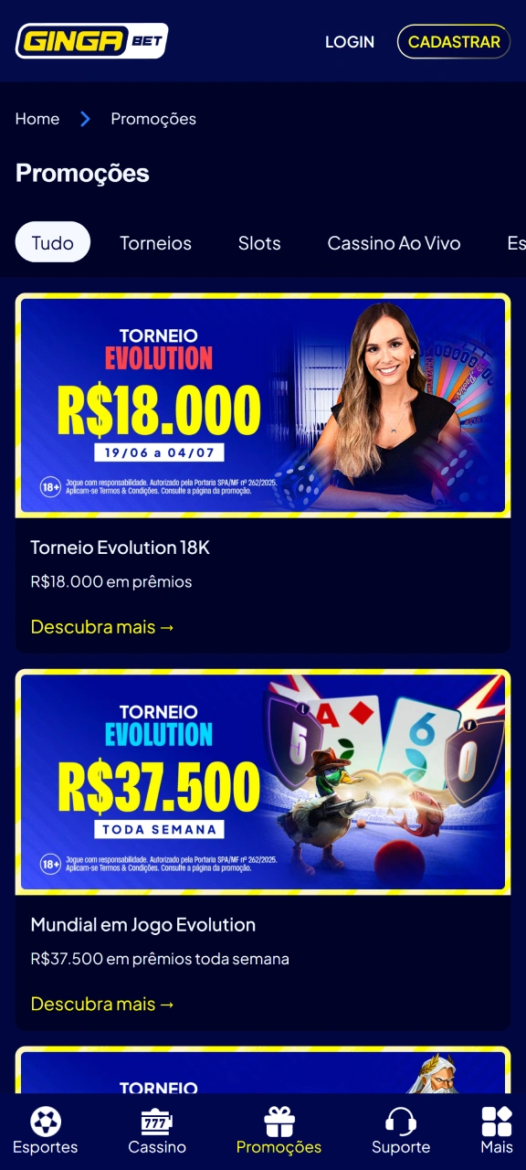 Aproveite os bônus exclusivos dentro do aplicativo da Gingabet.