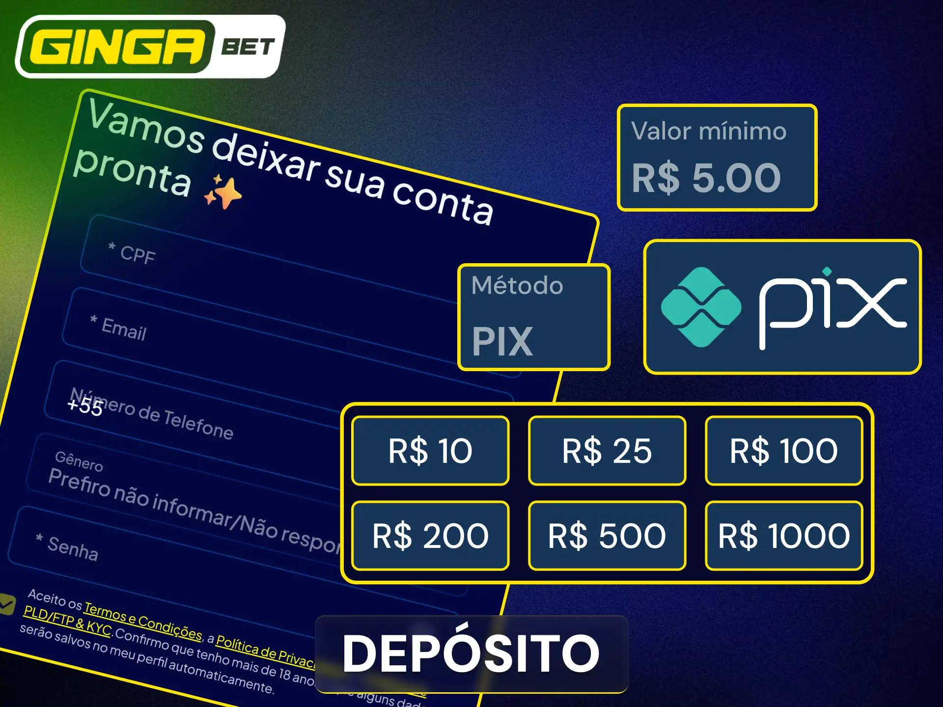 Recarregue a sua carteira de jogador usando o aplicativo Gingabet.