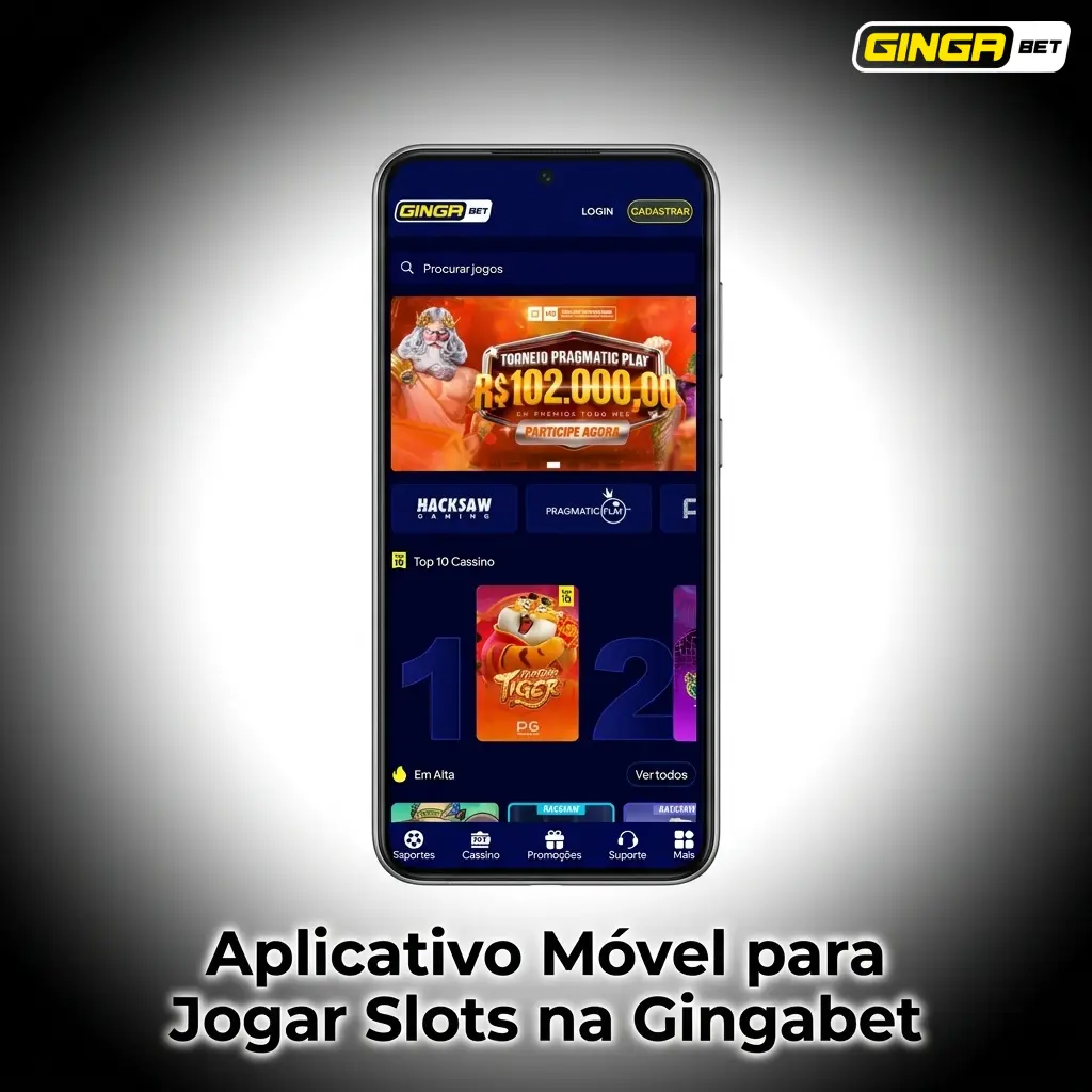 Aplicativo móvel Gingabet para jogar slots no celular com interface otimizada e navegação por toque