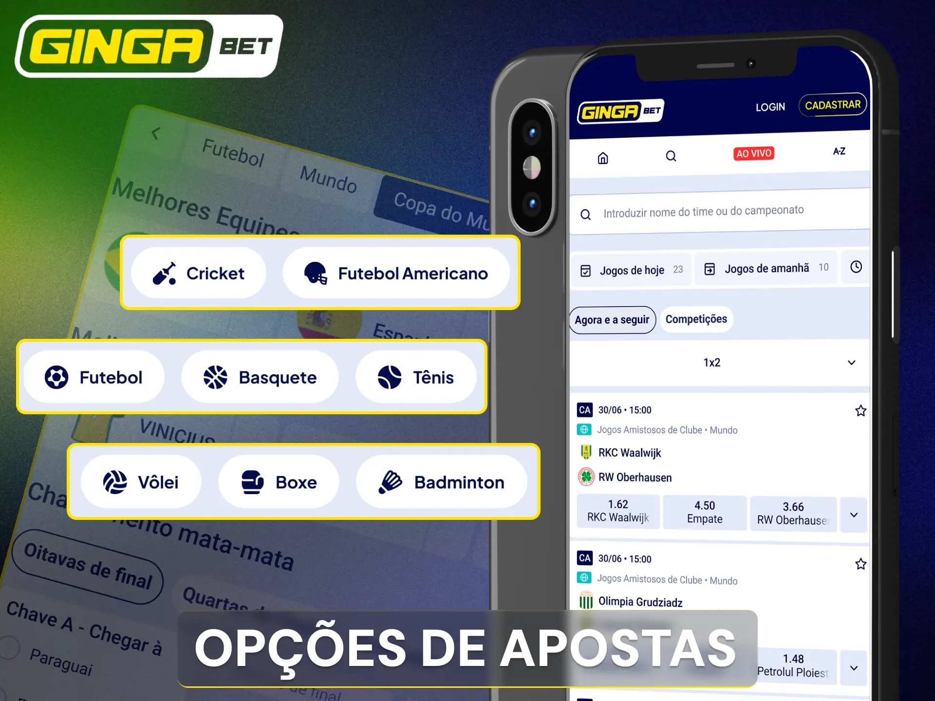 Explore a ampla variedade de mercados de palpites no app Gingabet.