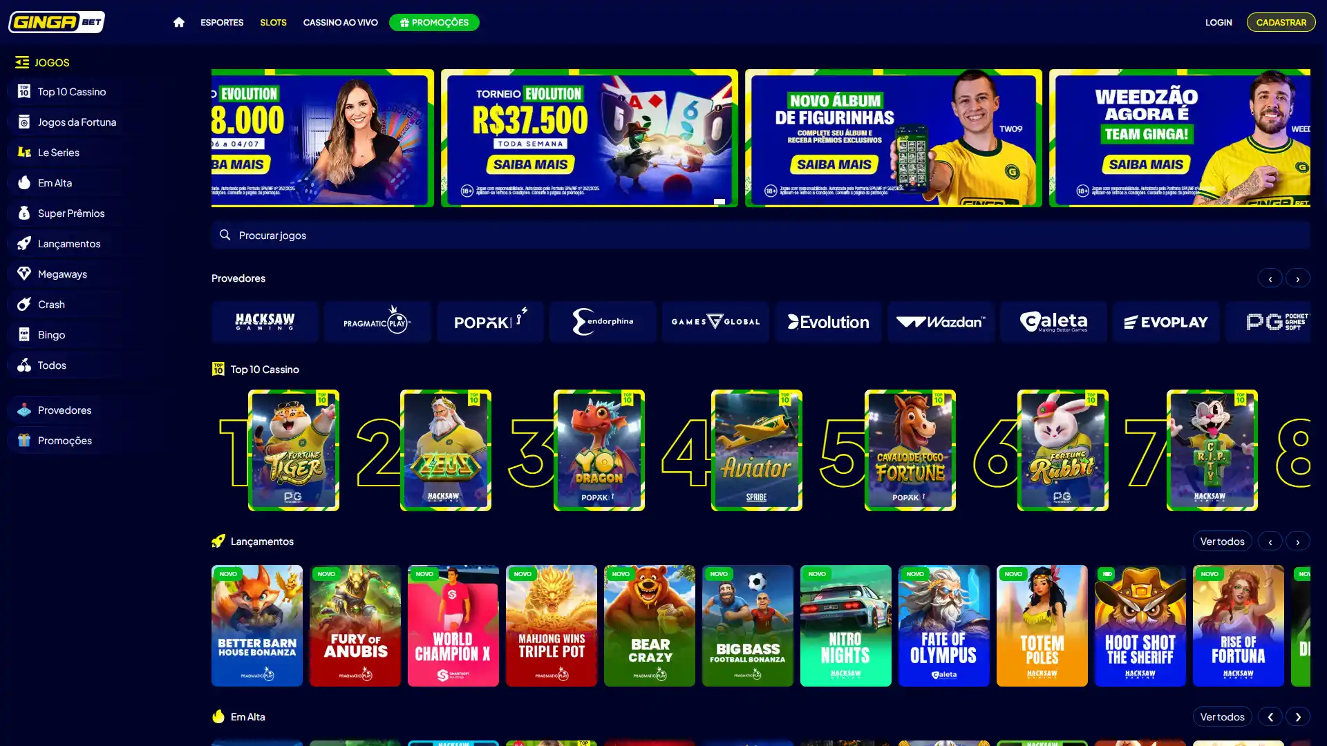 Divirta-se com os melhores caça-níqueis e jogos de mesa na Gingabet.