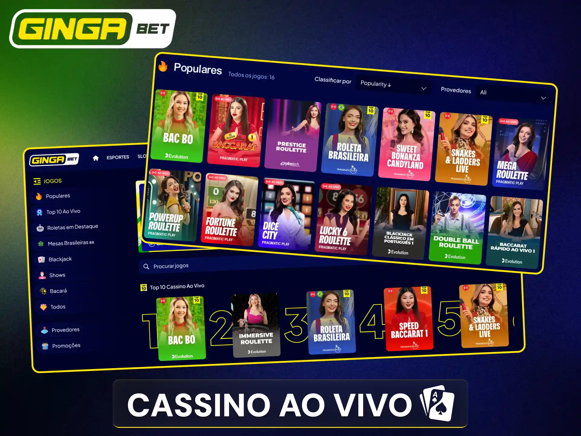 Jogue com crupiês reais nas mesas exclusivas do cassino da Gingabet.