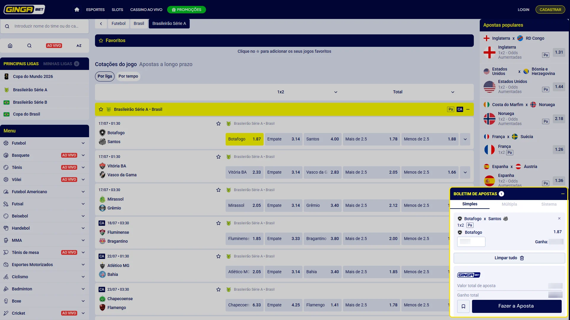 Finalize o seu bilhete para validar o seu palpite na Gingabet.