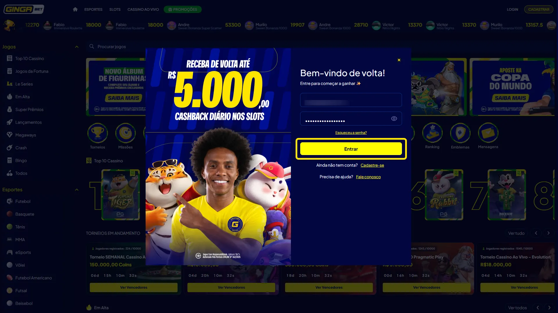 Finalize a autenticação para verificar seu painel pessoal na Gingabet.