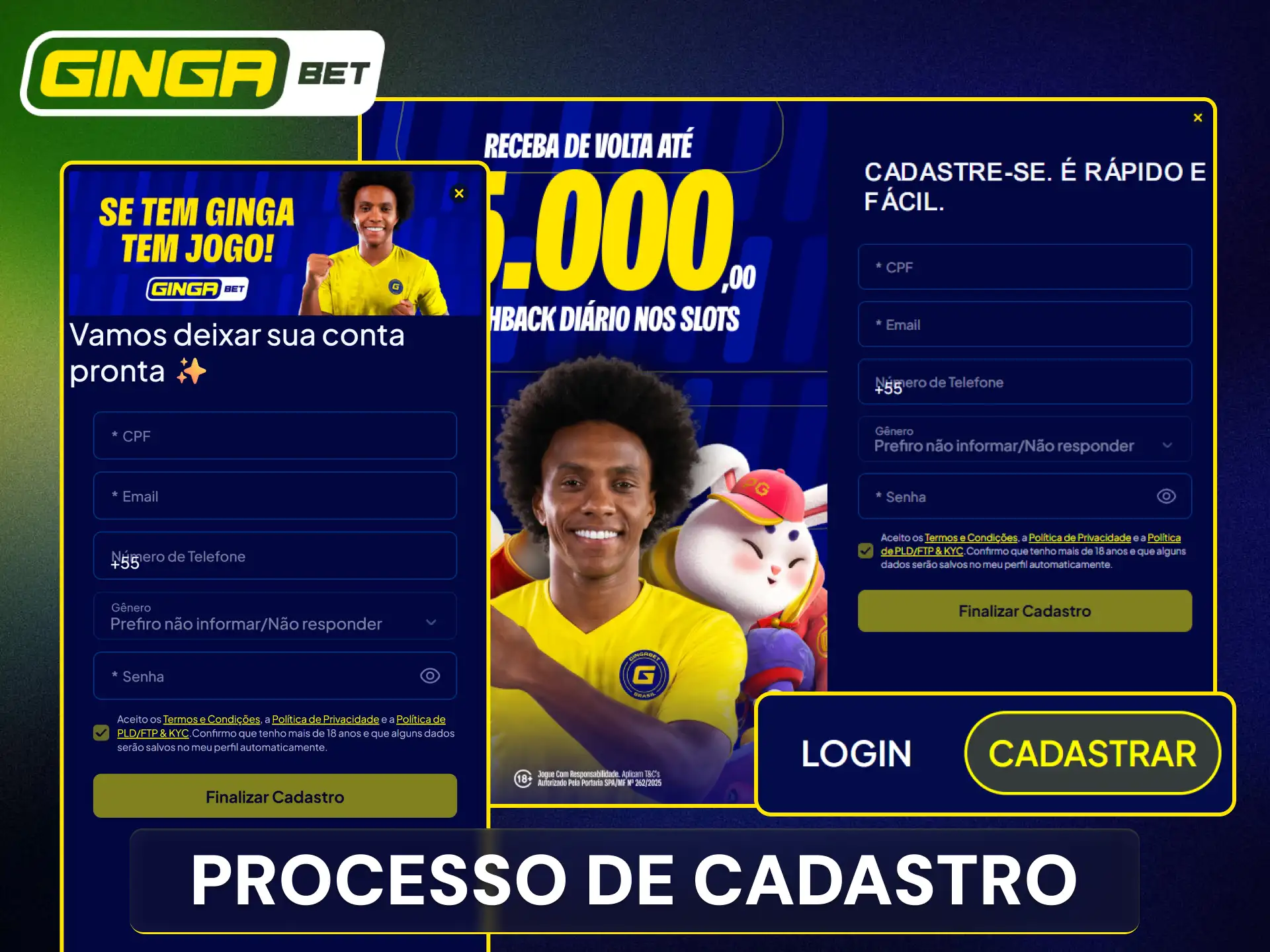 Siga as instruções simples para criar a sua conta na Gingabet.