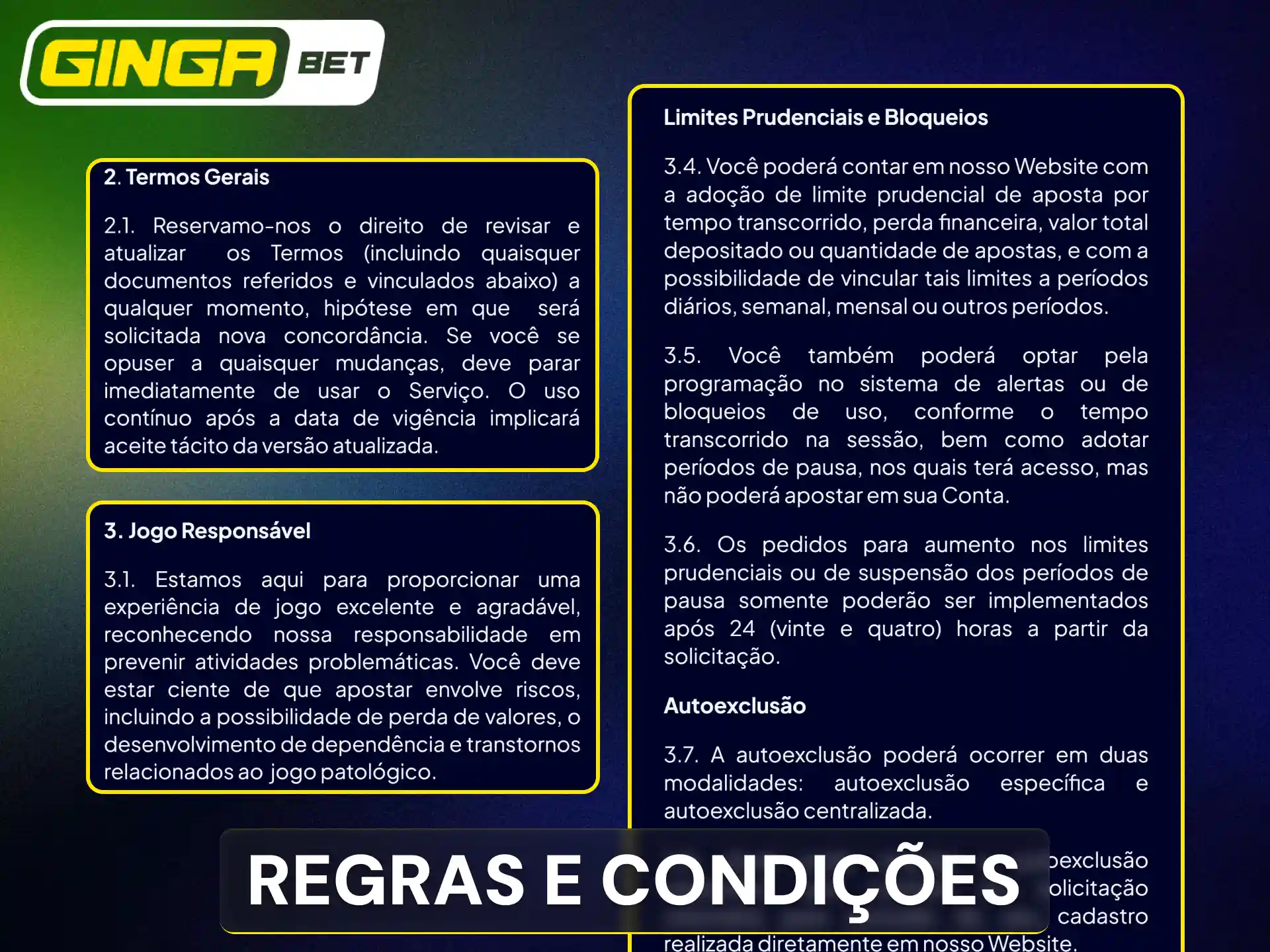 Leia as diretrizes gerais antes de iniciar os seus palpites na Gingabet.