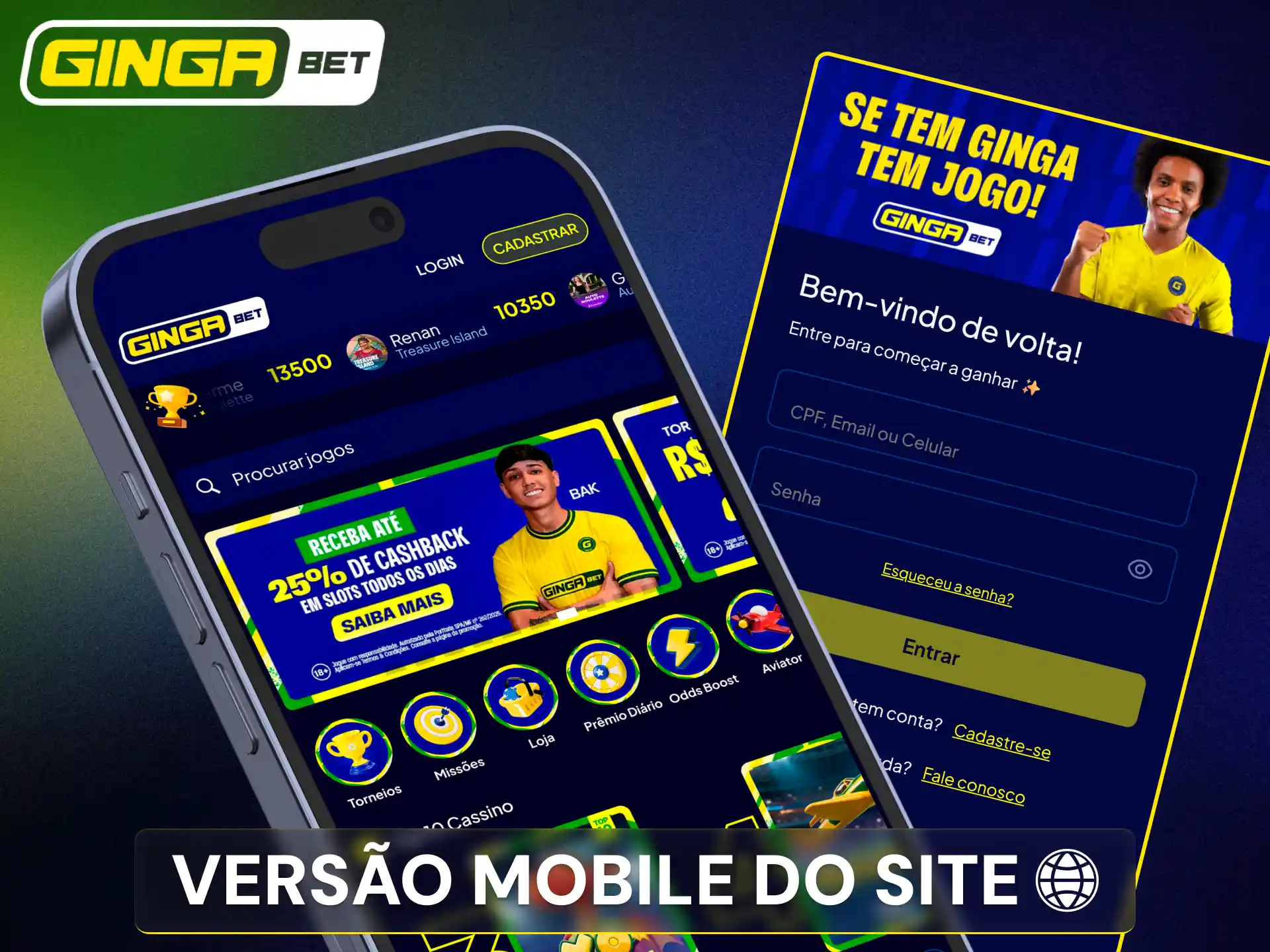 Acesse a plataforma otimizada para navegadores de celular na Gingabet.
